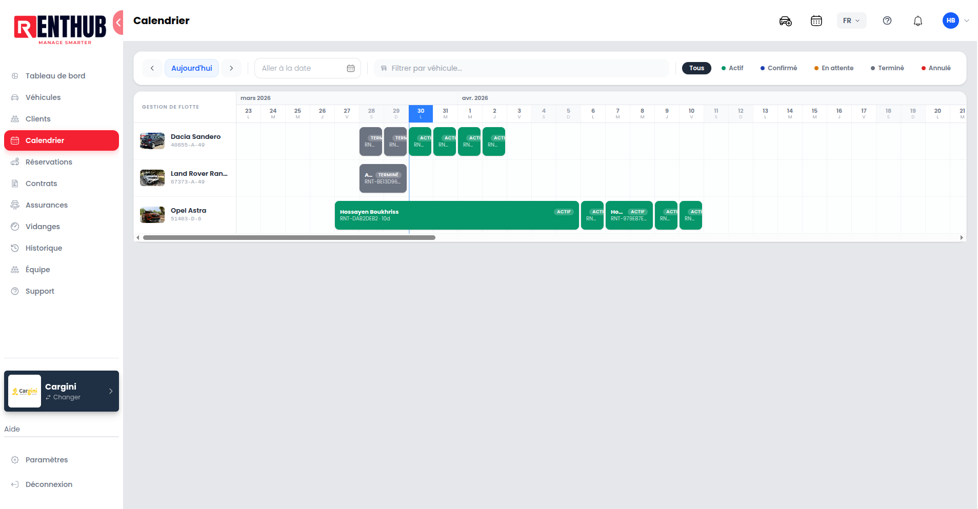 RentHub — Calendrier